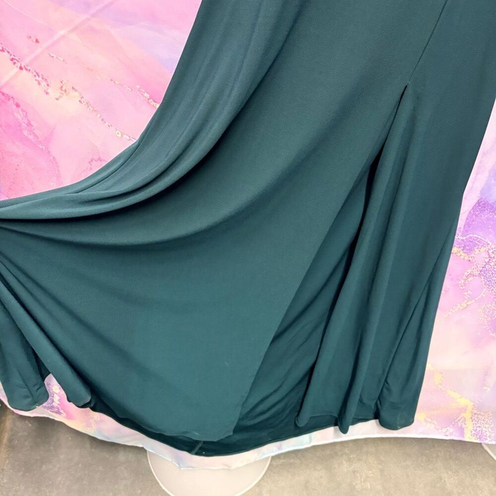 Morgan & Co 9 Forest Green Flowy Formal Gown Long Dress Lace Up Back Lace Sequin - Picture 8 of 13